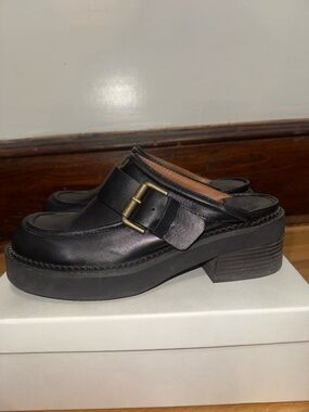 See By Chloe Black Leather Buckle Mule Clogs